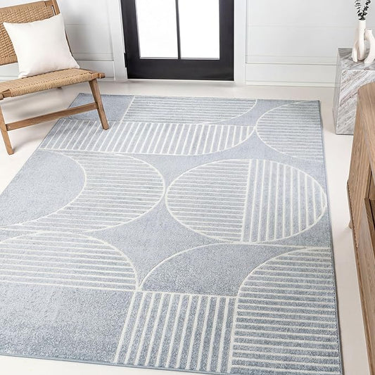 JONATHAN Y Nordby High-Low Arch Striped Light Blue/Cream Indoor/Outdoor Area Rug, 3x5, for Patio, Backyard, Living Room, Bedroom, Office, Hose-Washable (SCN104F-3)
