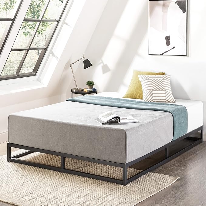 Mellow Modernista Low Profile 6 Inch Metal Platform Bed Frame with Classic Wooden Slat Support Mattress Foundation (No Box Spring Needed), Twin, Black