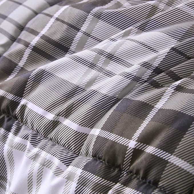 Madison Park Essentials Parkston Plaid Comforter, Matching Sham, 3M Scotchguard Stain Release Cover, Hypoallergenic All Season Bedding-Set, Twin/ Twin XL, Brown, 2 Piece