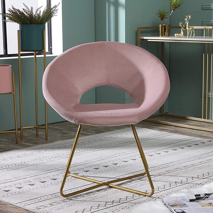Roundhill Furniture Slatina Silky Velvet Upholstered Accent Chair with Gold Tone Finished Base, Pink