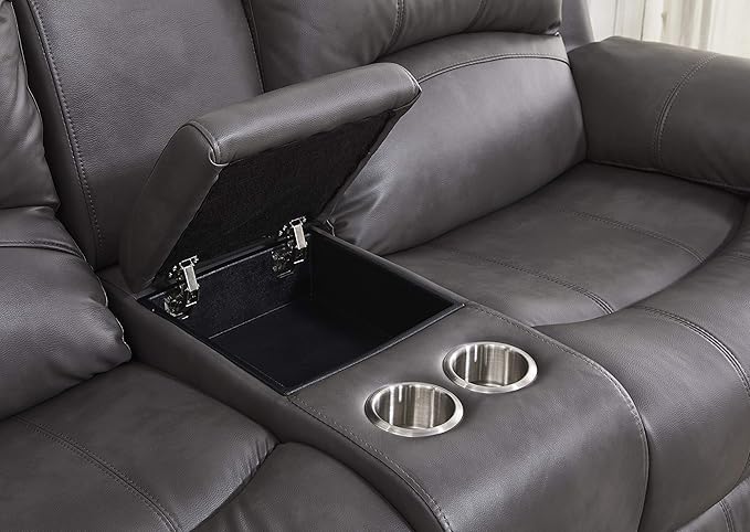 Betsy Furniture Power Reclining Bonded Leather Living Room Set (Grey, Loveseat)