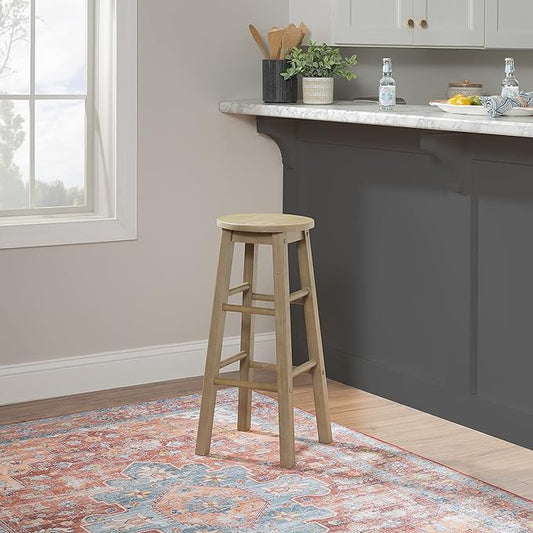 Zeke Grey Wash 29" Barstool with Round Seat by Linon