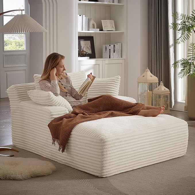 KEIKI 66" Oversized Chaise Lounge Chair Indoor, No-Assembly Modern Boneless Chair for Living Room Relaxation, Reading, Napping & Daily Lounging, Plush Comfy Sleeper Style for Home Comfort