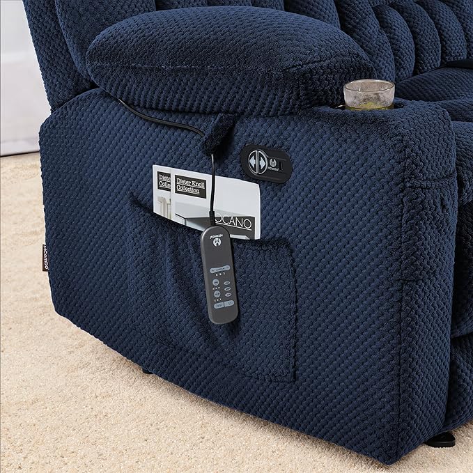 MCombo 57" Reclining Loveseat with Heat and Massage, Zero Gravity Recliner Loveseat Sofa with Dual USB Charging Ports for Living Room, Fabric 6314 (Navy Blue)