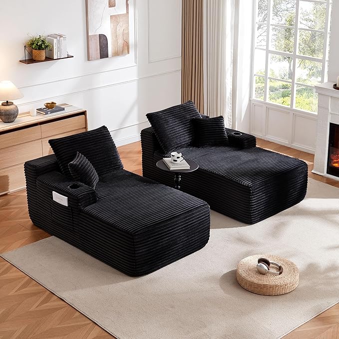 69-Inch Fluffy Corduroy Boneless Sleeper Daybed Loveseat Double Recliner Chaise Lounge Sofa Couches, Floor Cloud Sofa Chaise W/4 Pillows for Home Apartment Living Room