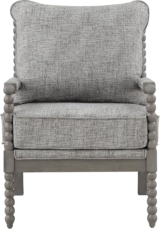 OSP Home Furnishings Abbott Spindle Accent Chair with Padded Spring Seat and Brushed Grey Base, Graphite Fabric