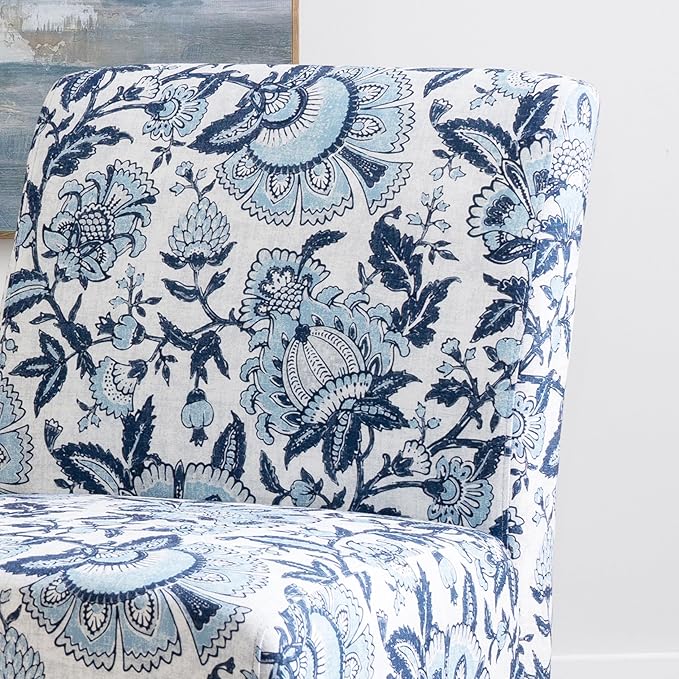 Linon Lily Blue and White Floral Paisley Upholstered Accent Chair