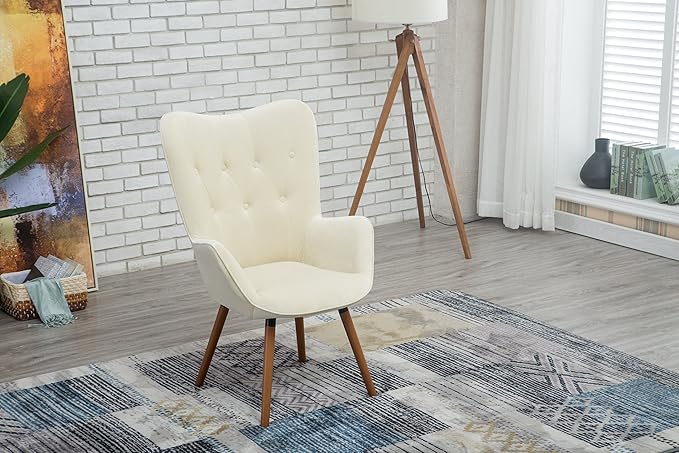Roundhill Furniture Doarnin Silky Velvet Tufted Button Accent Chair, White