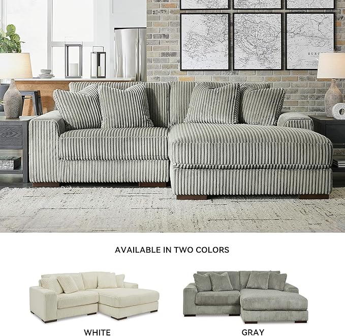 Signature Design by Ashley Lindyn Casual Right-Arm Facing 2-Piece Sectional with Chaise, Reversible Cushions and 4 Throw Pillows, Gray