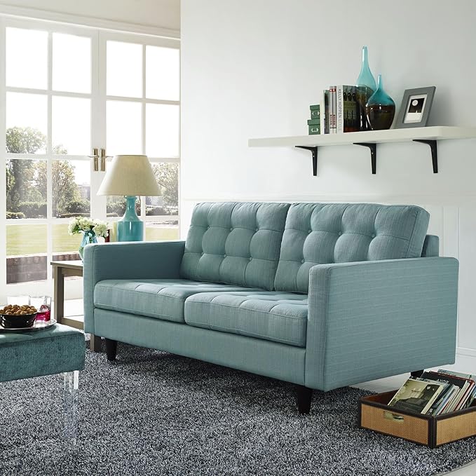 Modway EEI-1547-LAG Empress Mid-Century Modern Upholstered Fabric Loveseat In Laguna