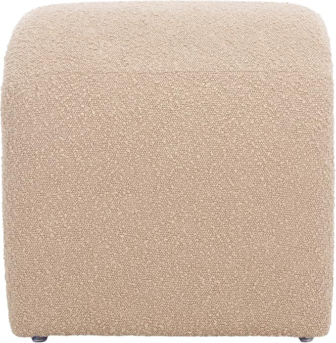 SAFAVIEH Home Collection Kibo Tan Boucle Waterfall Curved Ottoman (Fully Assembled)