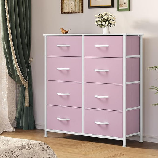 YITAHOME 8 Drawers Fabric Dresser - Storage Tower Unit Organizer Unit for Living Room & Closets - Sturdy Steel Frame & Easy Pull Fabric Bins (Cool Light Grey)