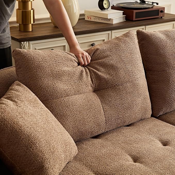 109" Sectional Curved Sofa, Boucle Fabric Upholstered Modern Couch, Oversized 3 Seater Minimalist Comfy Modular Deep Seat Sofas Set for Living Room, Home Office, Bedroom, Apartment, Camel