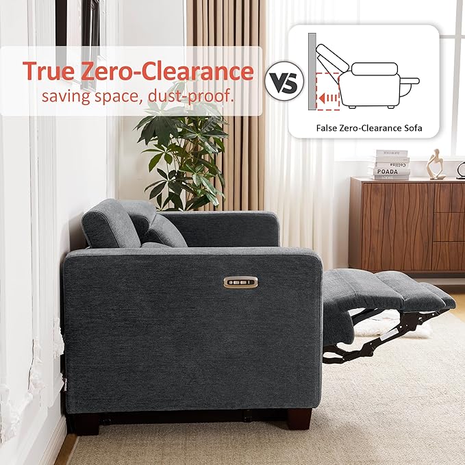 MCombo 62.2'' Reclining Loveseat, Wall Hugger Power Loveseat Recliner Sofa with Adjustable Headrest, USB A & C Charge Ports, Wood Legs, for Living Room (Fabric, HL198M1) (Dark Grey)