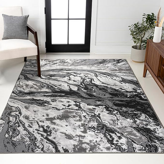 JONATHAN Y Swirl Marbled Black/Ivory Indoor Area Rug 3X5 ft, Abstract for Living Room, Bedroom, Kitchen, Office, Easy-Cleaning, High Traffic, Pet-Friendly, Non-Shedding SOR203E-3