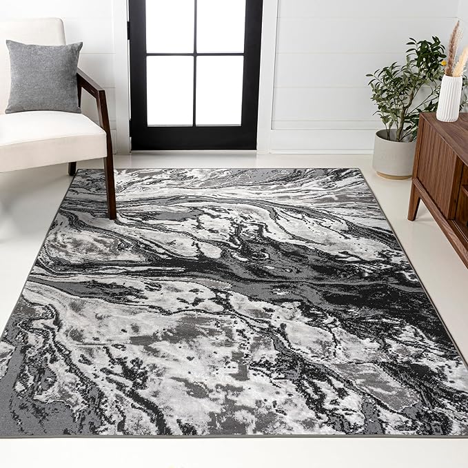JONATHAN Y Swirl Marbled Black/Ivory Indoor Area Rug 5X8 ft, Abstract for Living Room, Bedroom, Kitchen, Office, Easy-Cleaning, High Traffic, Pet-Friendly, Non-Shedding SOR203E-5
