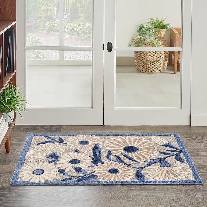 Nourison Home Aloha Blue Grey 2'8" x 4' Area Rug - Easy Clean, Non Shedding, Bed Room, Living Room, Dining Room, Kitchen (3' x 4')