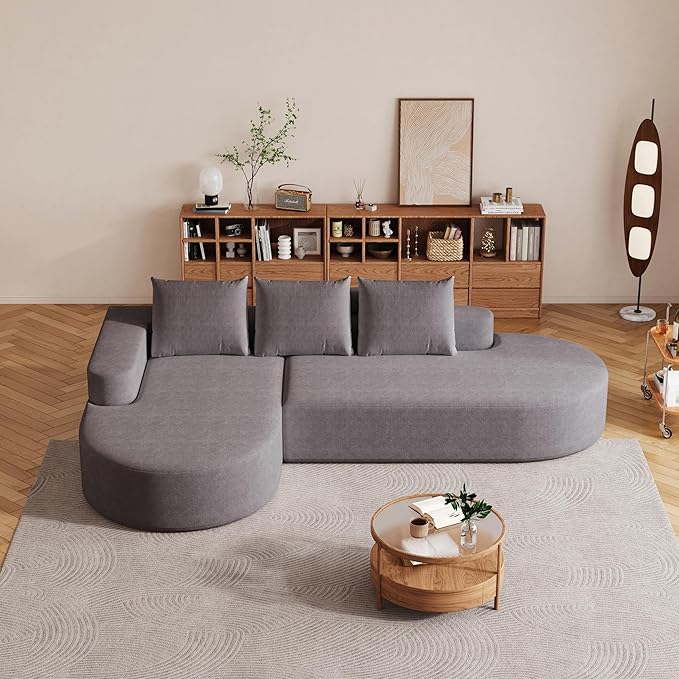 108.5" Curved Boneless Modular Sectional Sofa, Comfy Upholstered Memory Foam L-Shaped Corner Couch, High-Density Foam Cloud Sofa with Extra Wide Chaise for Living Room | Deep Seat, Wider Armrest, Free Combination