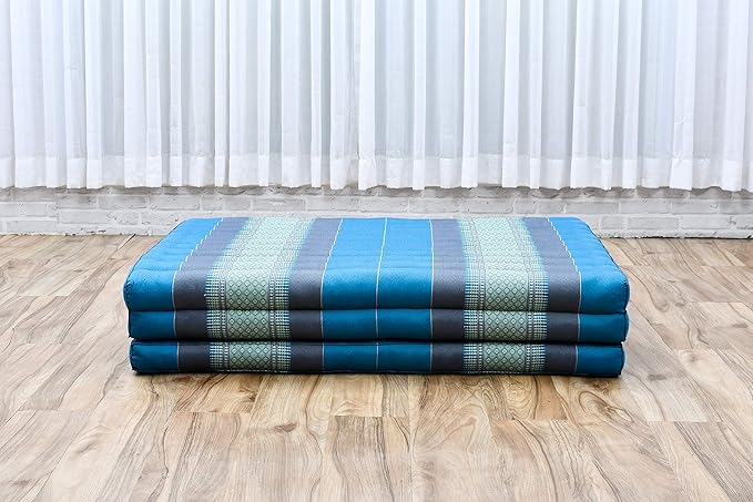 Leewadee Trifold Mattress XL – Comfortable Thai Massage Pad, Foldable Relaxation Floor Mattress Filled with Kapok, Perfect to Use as a Sleeping Mat 79 x 39 inches, Light Blue