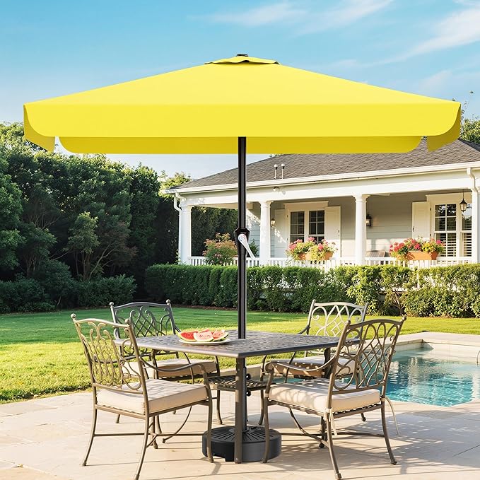 AreShark 8 X 10 FT Large Rectangular Patio Umbrella with Valance, Outdoor Table Market Umbrella w/Crank & 8 Ribs, Rectangle Outdoor Umbrellas for Garden, Deck, Yard and Poolside, Yellow