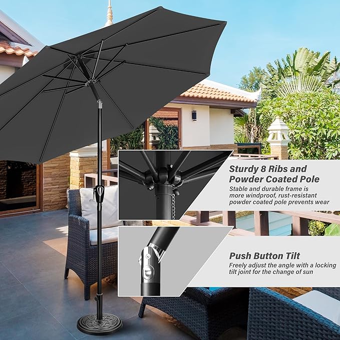 YSSOA 2 Pack 9' Patio Umbrella Outdoor Table Market Yard Umbrella with 8 Sturdy Ribs, Grey