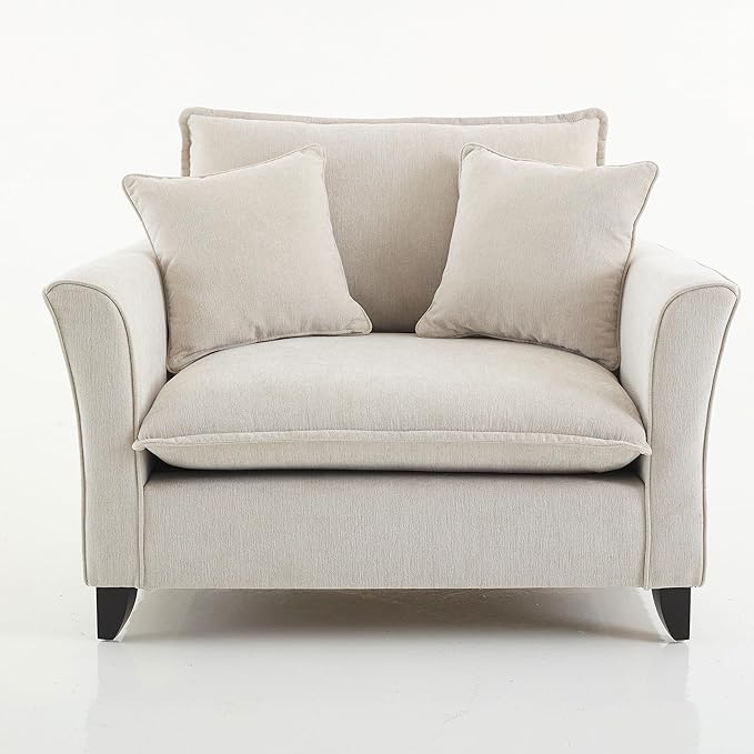 Merax 46.3" Chenille Accent Chair, Oversized Reading Armchair w/2 Pillows, Modern Corner Single Cloud Sofa Arm Chairs, Comfortable Living Room Deep Cushion Seating for Office & Apartment, White