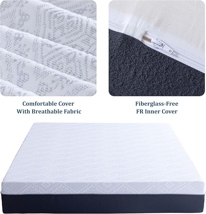 MLILY EGOHOME 10 Inch King Mattress, Charcoal Gel Cooling Memory Foam Mattress in a Box, Medium Fiberglass Free Mattresses, CertiPUR-US Certified, Grey