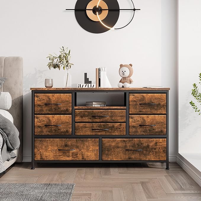Jojoka 8-Drawer LED Dresser TV Stand with Power Outlet for 55'' TV - Wide Storage Chest for Bedroom, Living Room & Entryway, Wood Top Console Table with 22 Light Modes