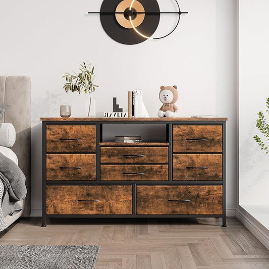 Jojoka 8-Drawer LED Dresser TV Stand with Power Outlet for 55'' TV - Wide Storage Chest for Bedroom, Living Room & Entryway, Wood Top Console Table with 22 Light Modes
