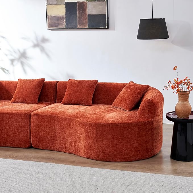 111" Curved Modular Sectional Sofa Couch, Deep Seat Boneless Cloud Couch with 4 Pillows, High Density Foam Floor Lounge Sofa for Living Room, Apartment,Premium Chenille Fabric | Breathable material, Softness