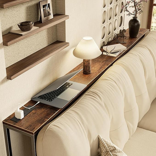 SUPERJARE 78.7 Inch Console Table with Outlet, Sofa Table with Charging Station, Narrow Hallway Entryway Table, Behind Couch Table, for Living Room, Rustic Brown