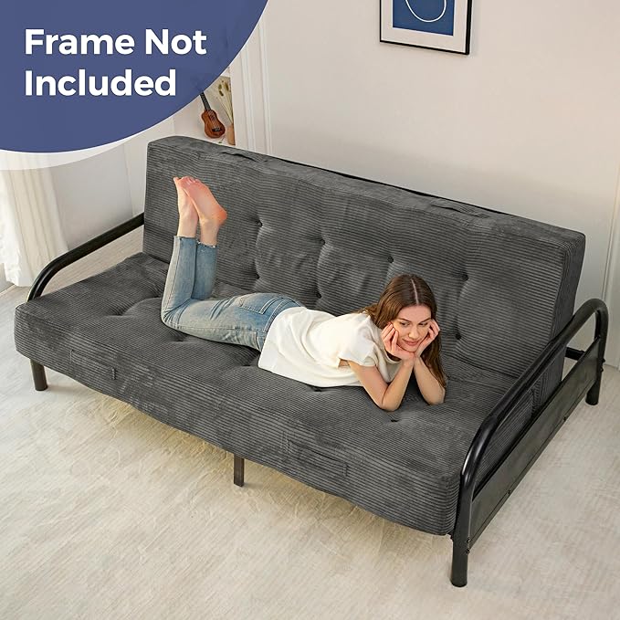 MAXYOYO 8" Foldable Floor Sofa Bed, Tufted Foldable Couch Bed Thick Folding Mattress with Handles, Versatile Folding Sofa Couch for Floor Sleeping, Living Room & Guest Room, Dark Grey