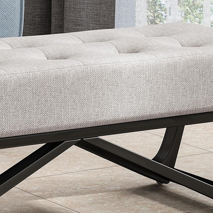 Ball & Cast Modern Tufted Upholstered Entryway Bench Ottoman, 47.5" Padded Bed of End Stool Seating with Faux Wooden Frame, for Living Room Bedroom Kitchen, Grey