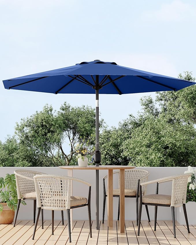 GarveeLife 10FT Outdoor Patio Umbrella, Table Market Umbrella With Push Button Tilt and Crank, 8 Sturdy Ribs UV Protection Waterproof for Garden, Deck, Backyard, Pool, Navy Blue