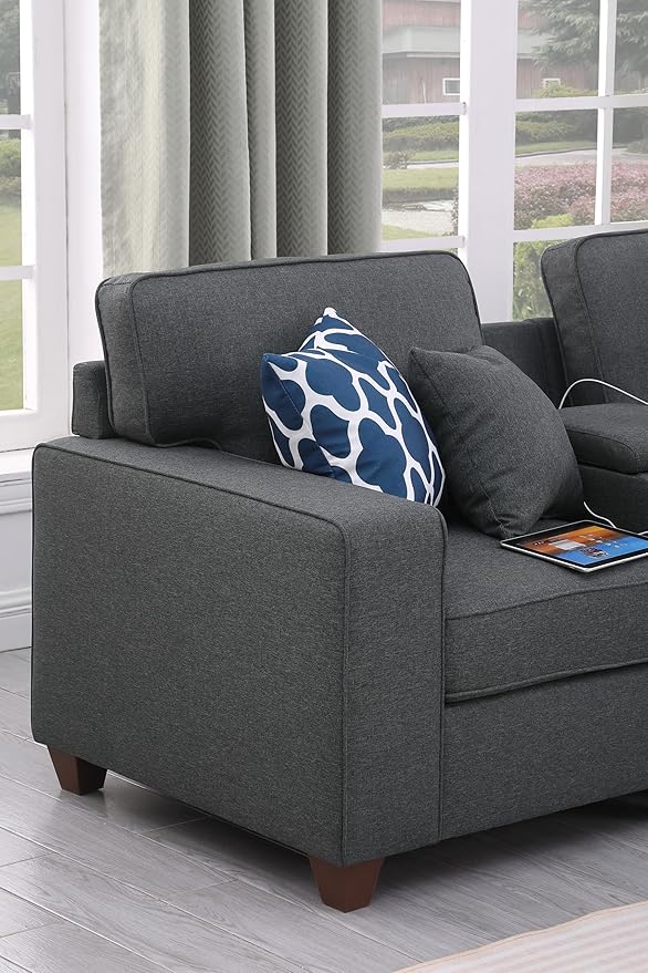 YOPTO 127" L-Shaped Sectional Couch with Movable Ottoman & 6 Throw Pillows,7 Seat Chenille Upholstered Sofa W/2 Cup Holders,USB Port & Hidden Storage Box,DIY Combination,for Living Room,Apartment,Gray