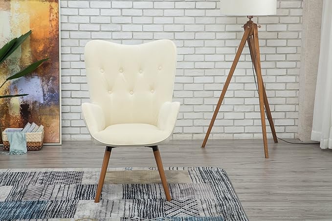 Roundhill Furniture Doarnin Silky Velvet Tufted Button Accent Chair, White