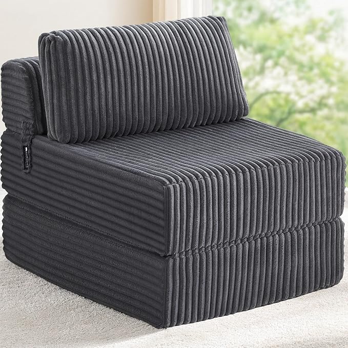 4-in-1 Folding Sofa Bed Convertible Chair Couch Foldable Chaise Lounger & Mattress Pocket Coils+Foam Fill, Portable No Assembly Boneless Sofa Floor Futon for Living Room/Bedroom, Single XL