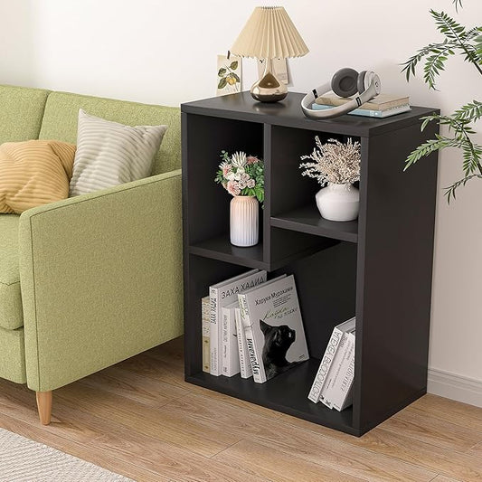 VECELO 3-Cube Small Bookshelf, Modern Bookcases with Shelves Height Up to 12.8 Inches, Suit for Common Size Textbook, Vertical or Horizontal, Cubby Storage Organizer,Vintage Black