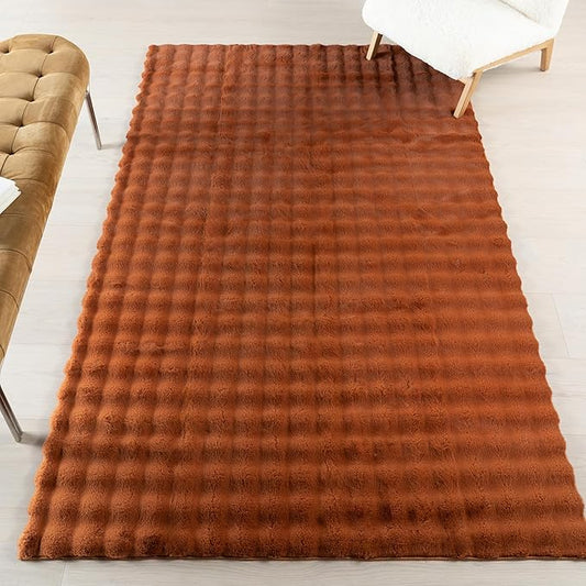 Nuloom Jeni Brick, 3'9" x 6', Solid Faux Rabbit, Fluffy and Cozy, High Traffic, Stain Resistant, Easy Clean, Durable Washable Area Rug for Bedroom, Living Room, Dining, Den, Foyer, Entryway