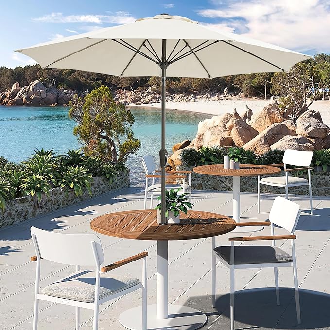 LOUNZY 9FT Large Outdoor Patio Umbrella Table Umbrella-UV Resistant,Easy Push Button Tilt and Crank,8 Sturdy Fiberglass Ribs Pool Umbrella for Patio,Backyard,Deck,Yard,Market