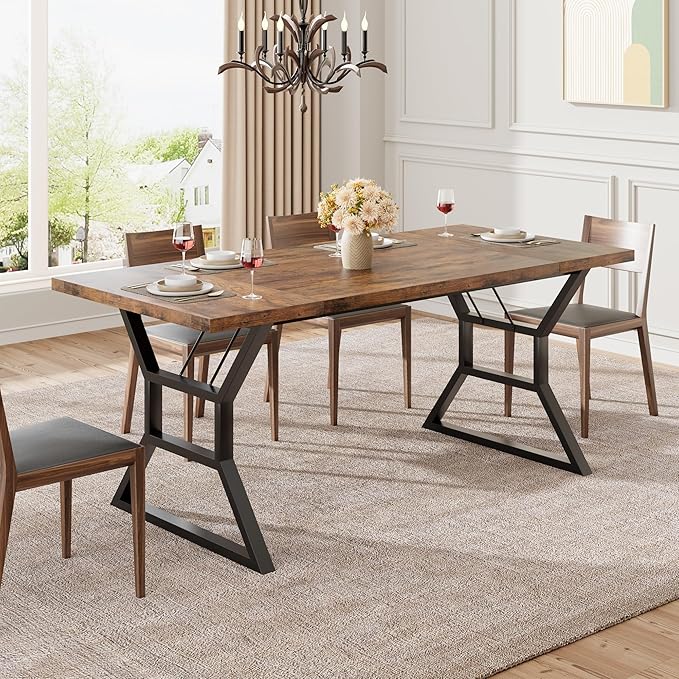 Garvee 79 Inch Dinning Table for 6-8, Farmhouse Kitchen Table with Unique Shaped Legs and Large Tabletop, Industrial Wood Dining Table for Living Room, Kitchen, Dining Room