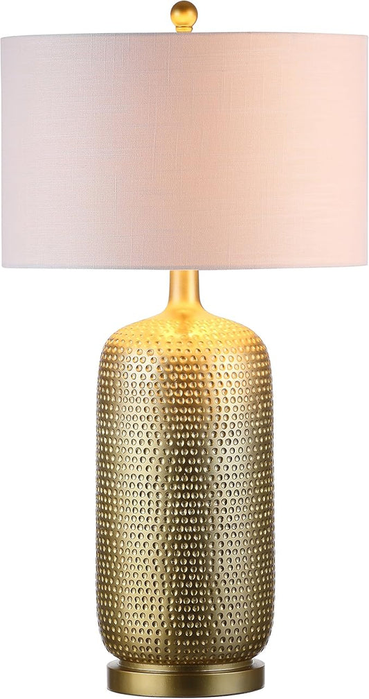 JONATHAN Y 30" Gold Modern Resin Table Lamp, Glam Contemporary Bedside Lamp with White Linen Drum Shade for Living Room Bedroom Nightstand, UL Listed, LED Bulb Included JYL1017A