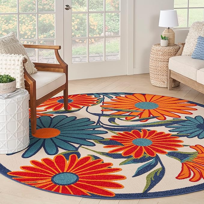 Nourison Home Aloha Multicolor 10' x Round Area Rug - Easy Clean, Non Shedding, Bed Room, Living Room, Dining Room, Kitchen (10' x Round)