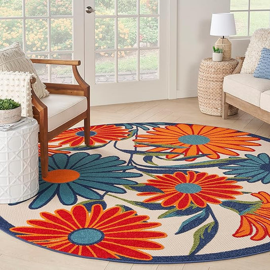 Nourison Home Aloha Multicolor 10' x Round Area Rug - Easy Clean, Non Shedding, Bed Room, Living Room, Dining Room, Kitchen (10' x Round)