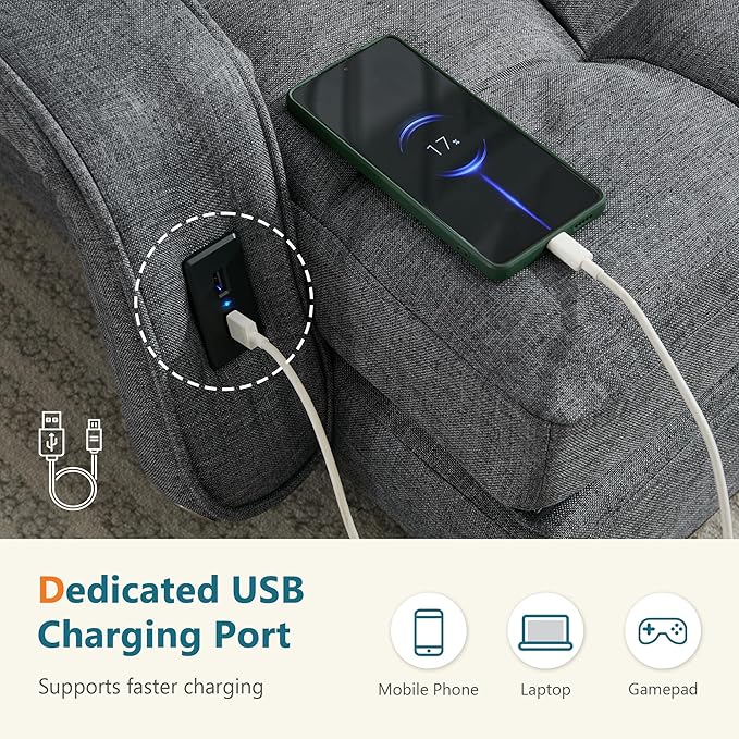 STHOUYN Comfy Floor Chair Bedroom 2 USB Charging Ports, 5-Position Couch Gaming Lounge Chairs Adults, Indoor Folding Lazy Sofa Meditation Arm Dorm Chair Living Room (Grey)