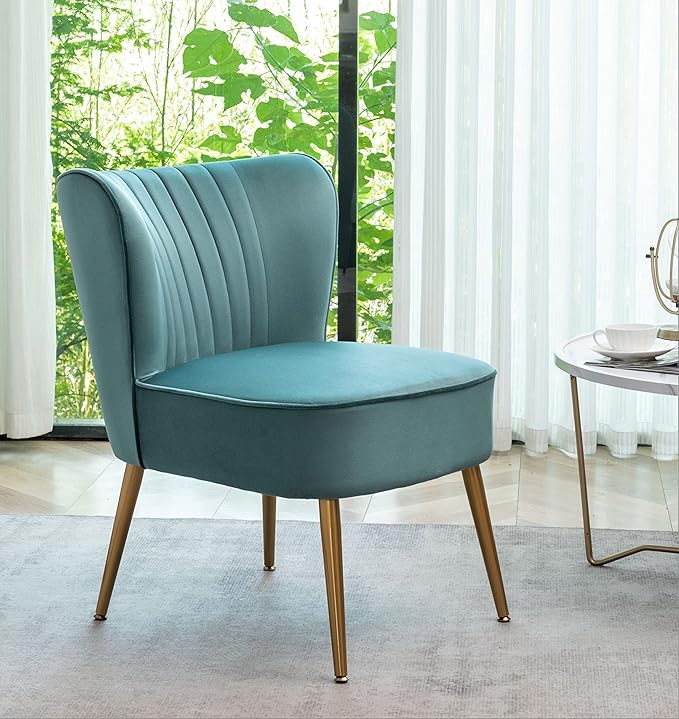 Modern Velvet Accent Chair for Living Room, Bedroom, or Entryway, Stylish and Comfortable Armless Design with Metal Legs, Teal