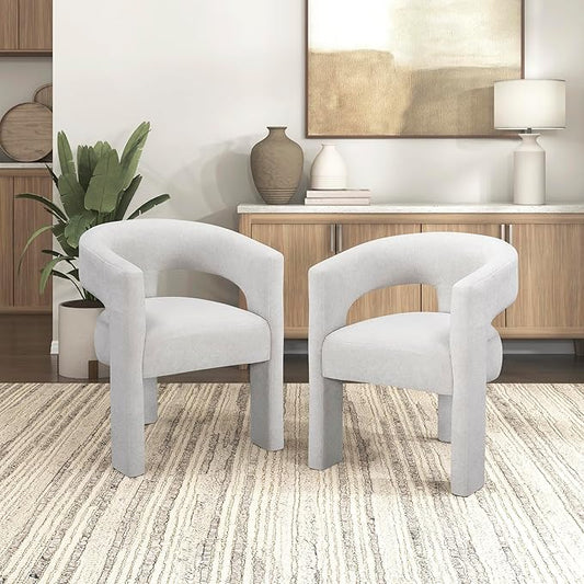 Lexicon Modern Boucle Upholstered Dining Chairs Set of 2, Curved Backrest Accent Chair with Plywood Frame and Plush Seat, for Dining Room, Home Office, No Assembly Required, Light Grey