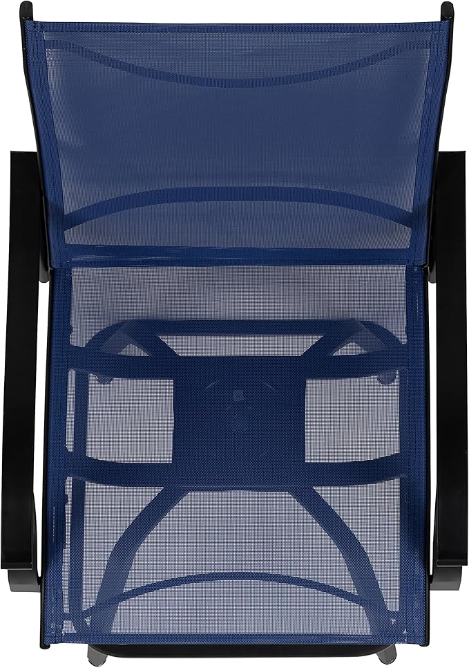 Flash Furniture Valerie All-Weather Swivel Patio Barstools with Footrest and Armrests, Modern Sling Outdoor Bar Height Stools, Set of 2, Navy