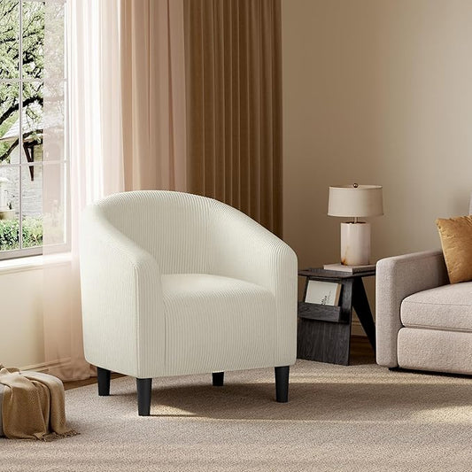 Yaheetech Accent Barrel Chair, Corduroy Fabric Club Chair, Furry Sherpa Elegant Armchair with Cozy Soft Padded, Suitable for Living Room Bedroom Reception Room Office, Beige
