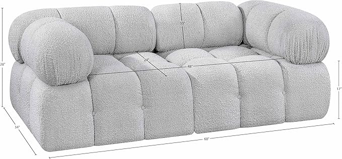 Meridian Furniture 611Grey-S68A Ames Collection Modern | Contemporary Modular Sofa with Rich Grey Boucle Fabric, Modular to Create Infinite Configurations, 68" W x 34" D x 28" H, Grey